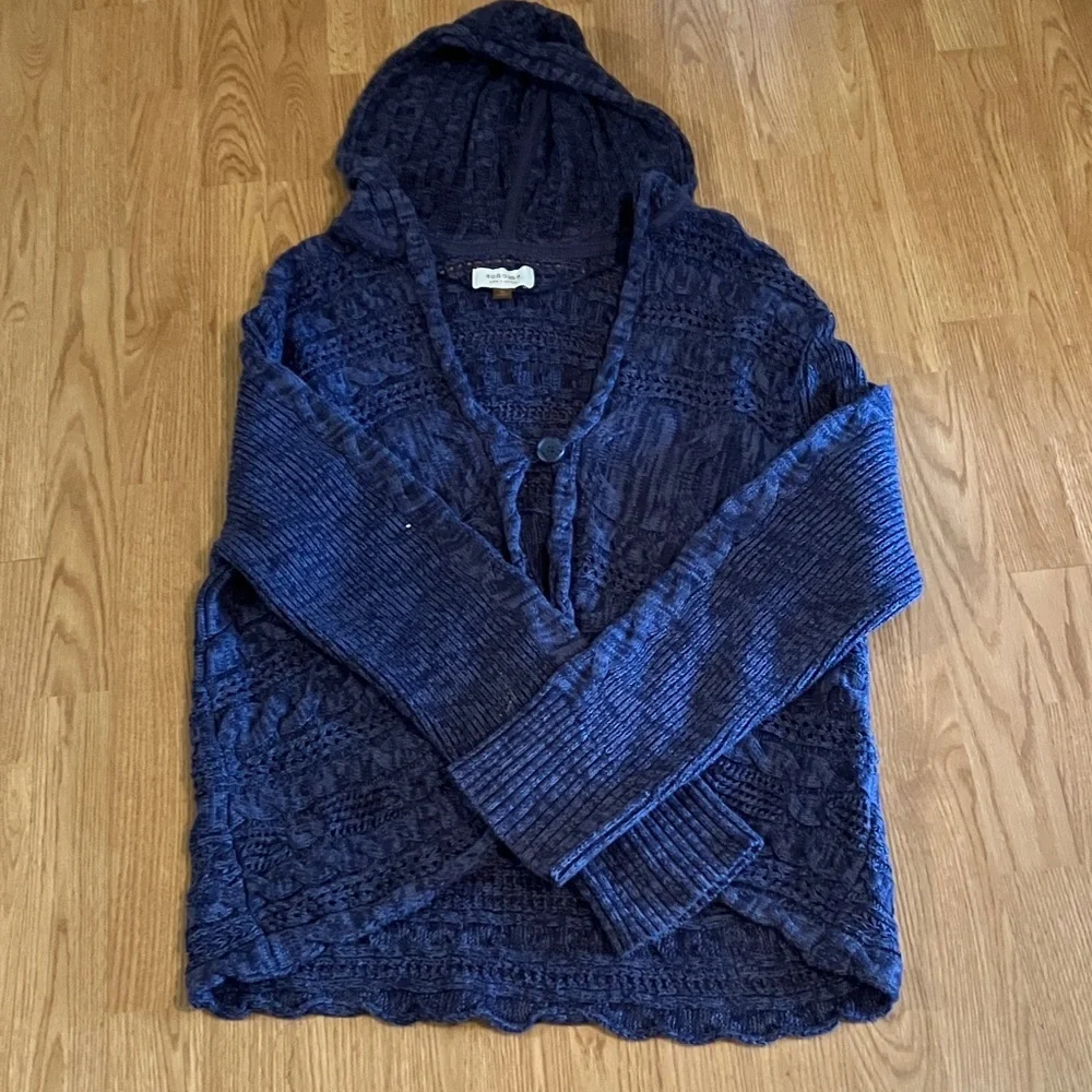 Sonoma Women’s Cable Knit Hooded 1 button Blue/Grey XL Longsleeve Cardigan